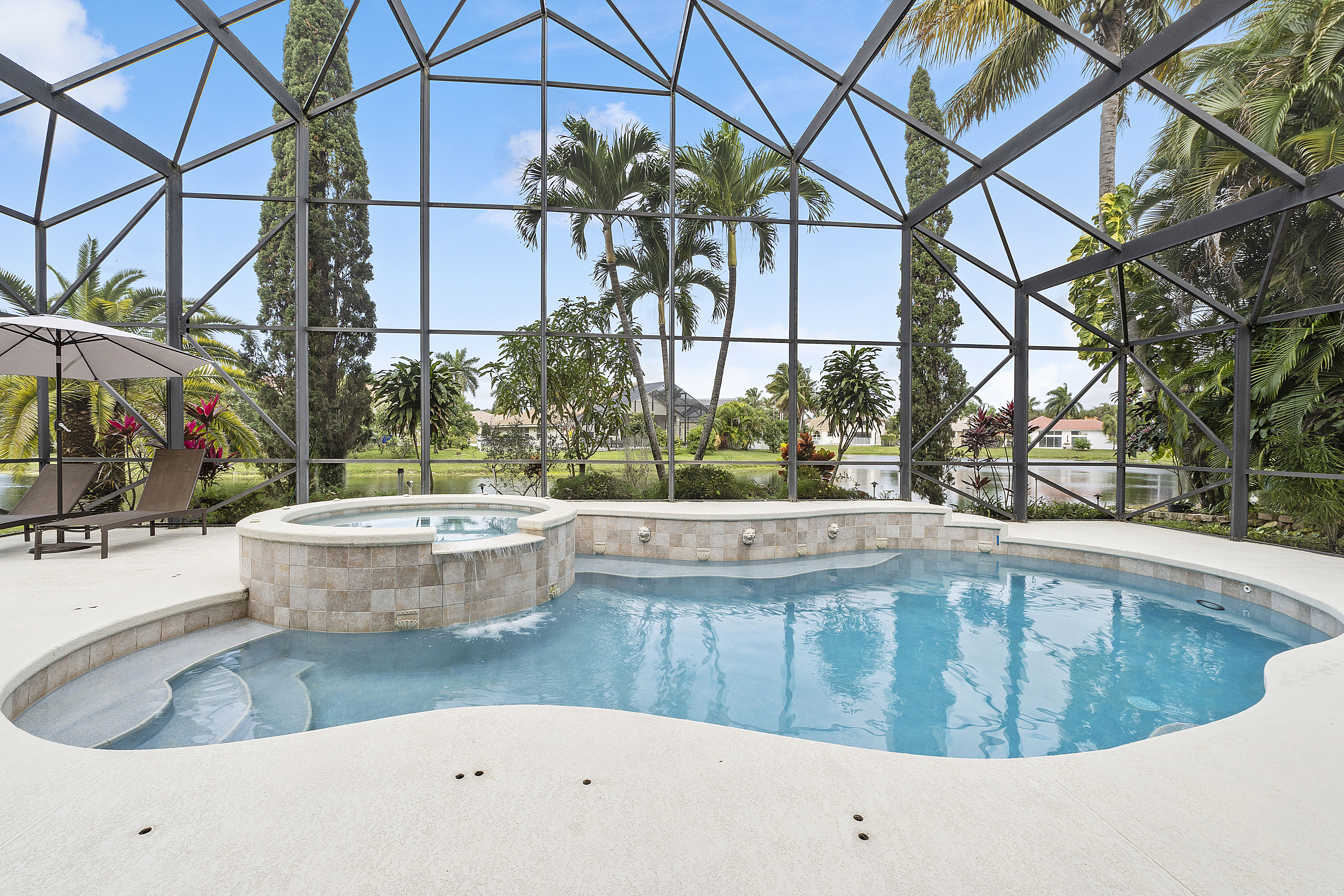 Lap pool with palm trees
